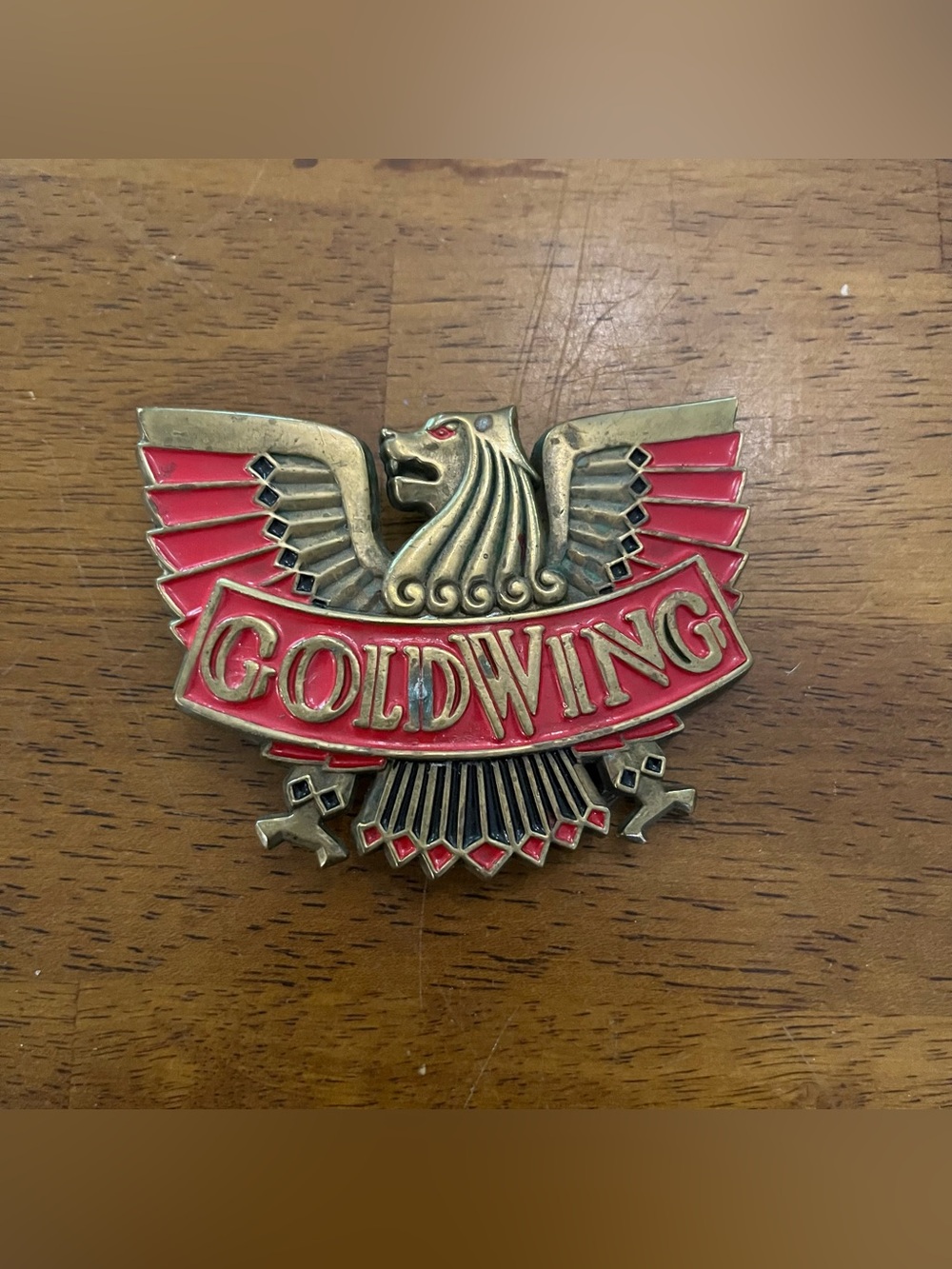 Vintage Honda Goldwing Solid Brass Belt Buckle Red Enamel Eagle Motorcycle